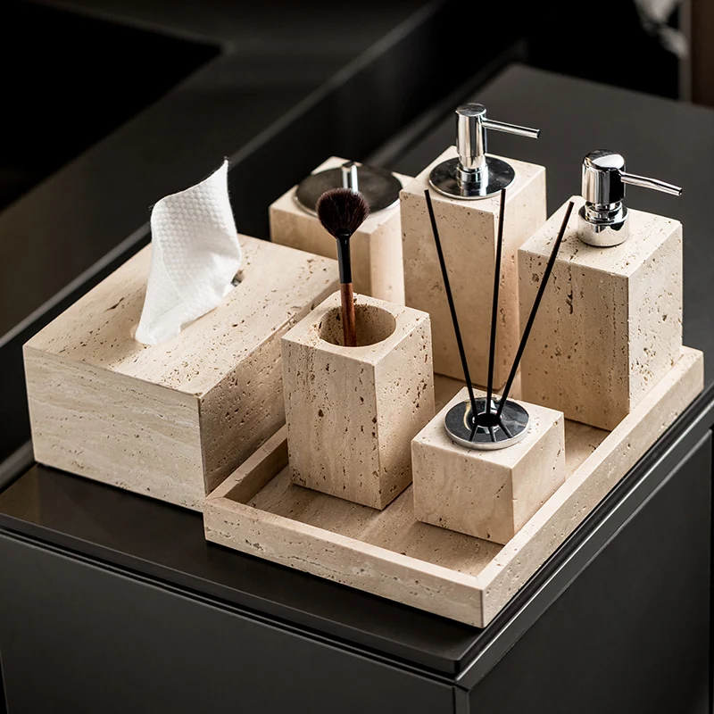 Reed Diffuser Set - Beige Travertine Bathroom Set Natural Marble
