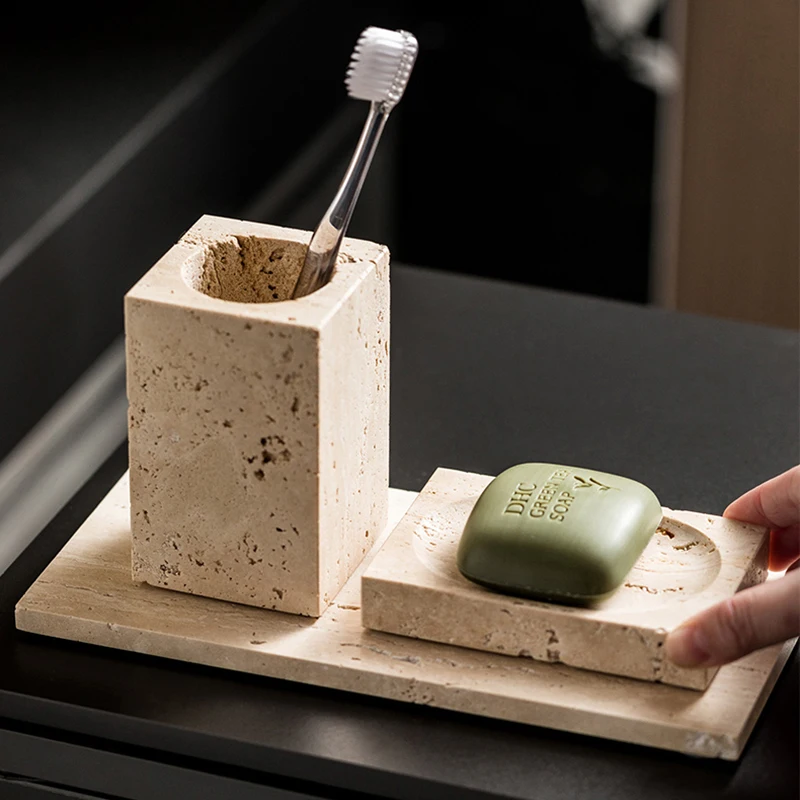 Beige Travertine Bathroom Set  - Reed Diffuser Set review and price