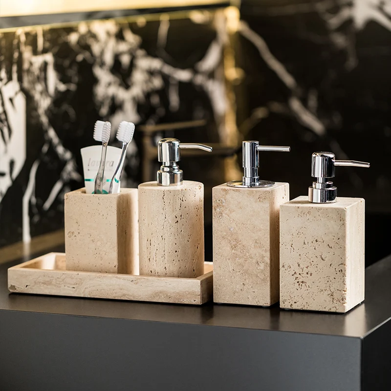 Beige Travertine Bathroom Set  - Reed Diffuser Set review and price